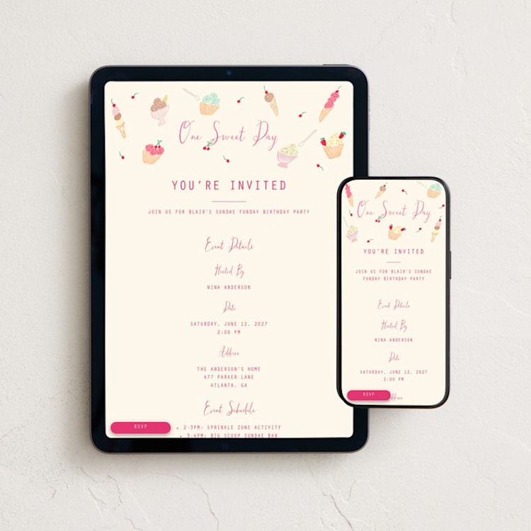 "One Sweet Day" - Online Kids Birthday Invitations in Strawberry by Sarah Rosenthal - Mobile + desktop layout