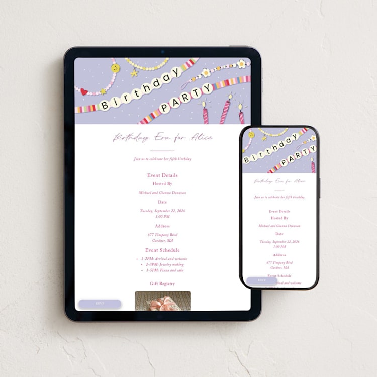 "BirthdayEra" - Online Kids Birthday Invitations in Lavender by samovilka - Mobile + desktop layout