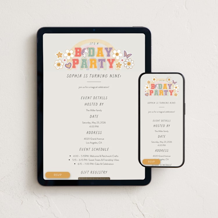 "Magical Patchwork" - Online Kids Birthday Invitations in Cream by Ana de Sousa - Mobile + desktop layout