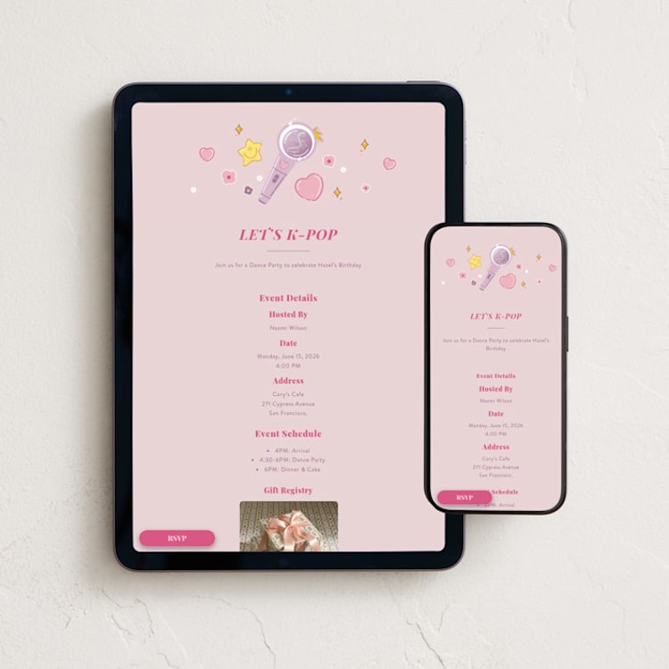 "Pop Concert" - Online Kids Birthday Invitations in Gum by letterfix - Mobile + desktop layout