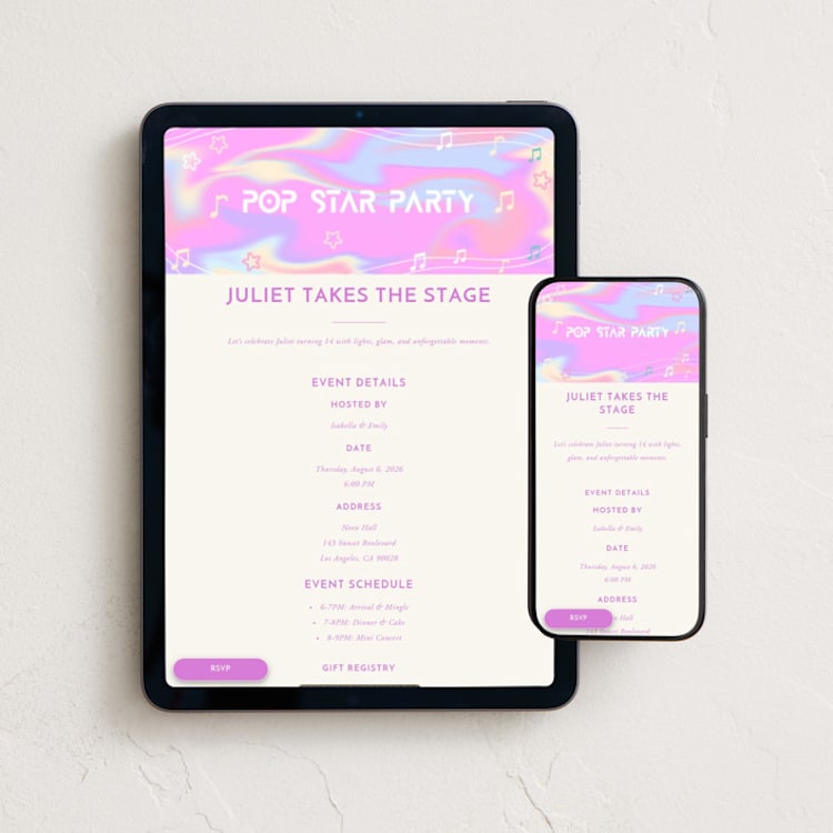 "Pop Star Party" - Online Kids Birthday Invitations in Berry by Kartika Paramita - Mobile + desktop layout