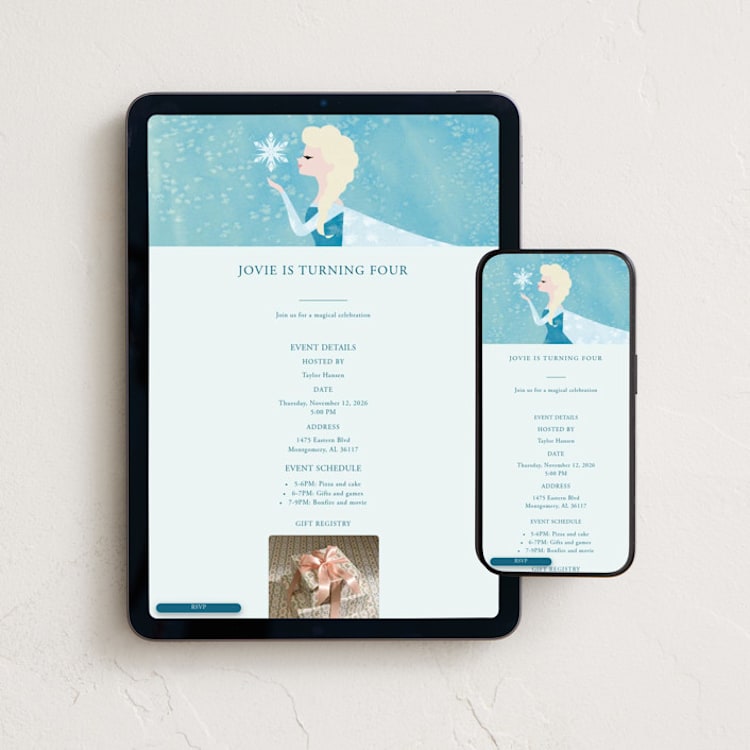 "Disney Elsa's Snowflakes" - Online Kids Birthday Invitations in Frost by Holly Whitcomb - Mobile + desktop layout