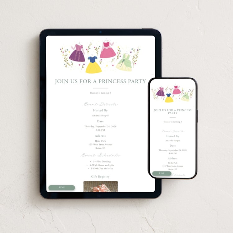 "Disney Princess Party" - Online Kids Birthday Invitations in Silk by JeAnna Casper - Mobile + desktop layout
