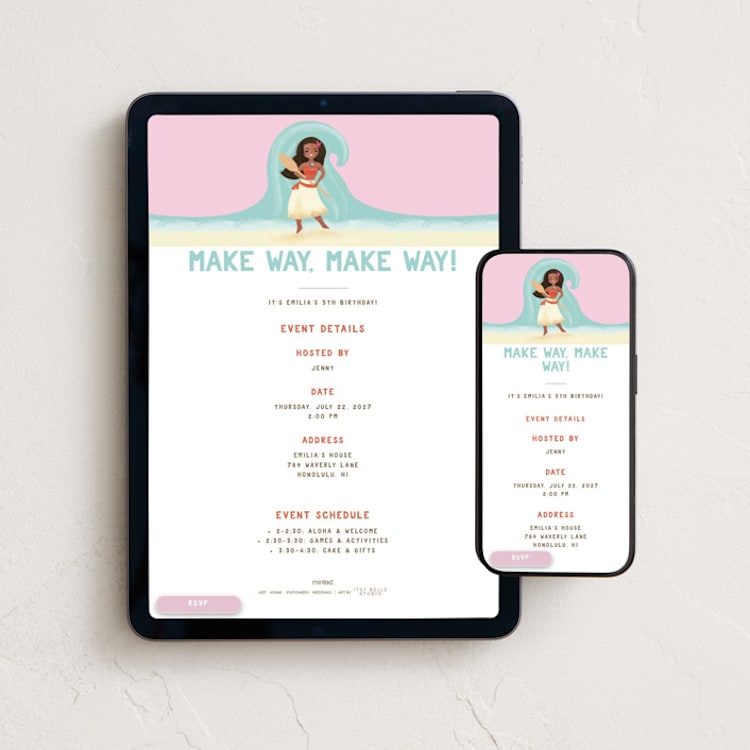 "Disney's Moana Make Way, Make Way" - Online Kids Birthday Invitations in Plumeria by Itsy Belle Studio - Mobile + desktop layout