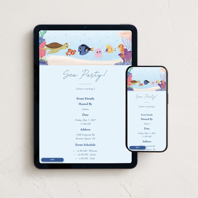 "Disney and Pixar's Finding Nemo Friends" - Online Kids Birthday Invitations in Sea by Sabrin Deirani - Mobile + desktop layout