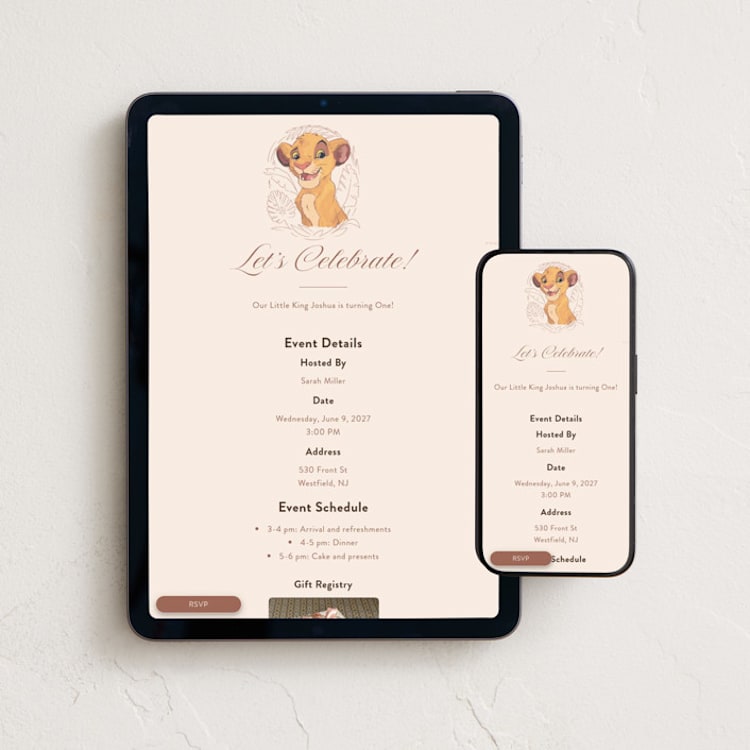 "Simba from Disney's The Lion King" - Online Kids Birthday Invitations in Bamboo by Teju Reval - Mobile + desktop layout