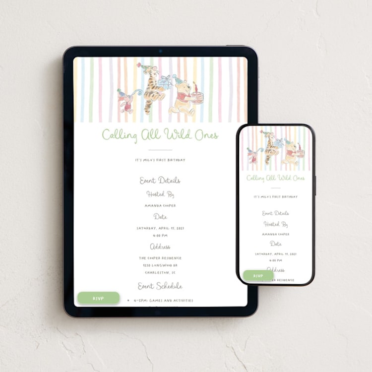 "Disney's Winnie and Friends Preppy Wild One" - Online Kids Birthday Invitations in Confetti by Creo Study - Mobile + desktop layout