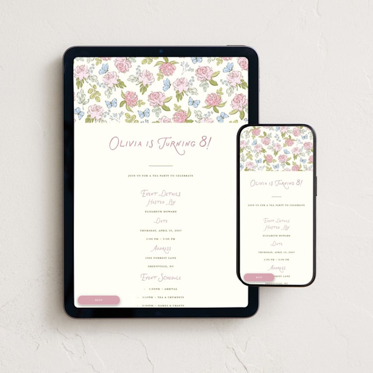 "Floral & Lace Baby Shower" - Online Kids Birthday Invitations in Peony by Holton Art and Design - Mobile + desktop layout