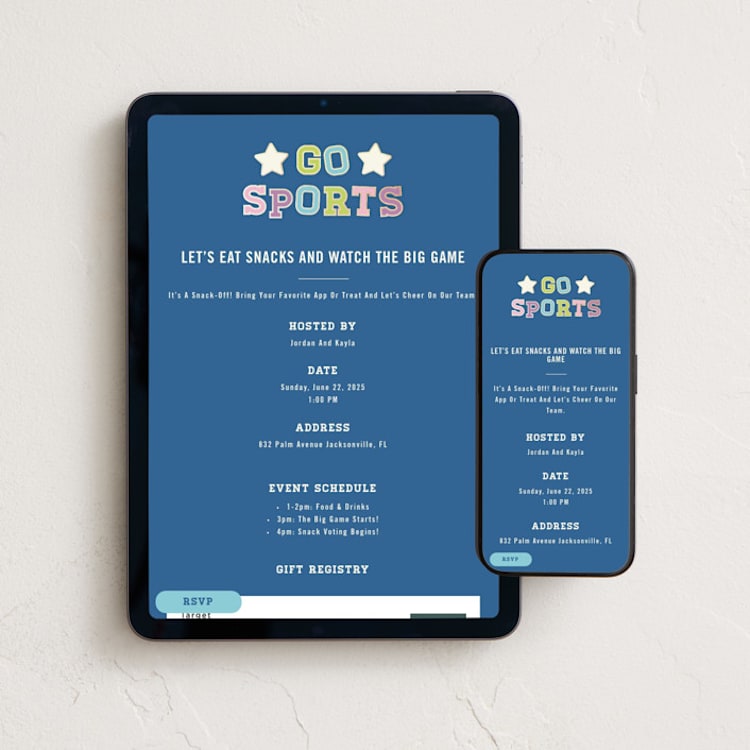 "Go Sports" - Online Party Invitations in Denim by Rachelle Clarke - Mobile + desktop layout