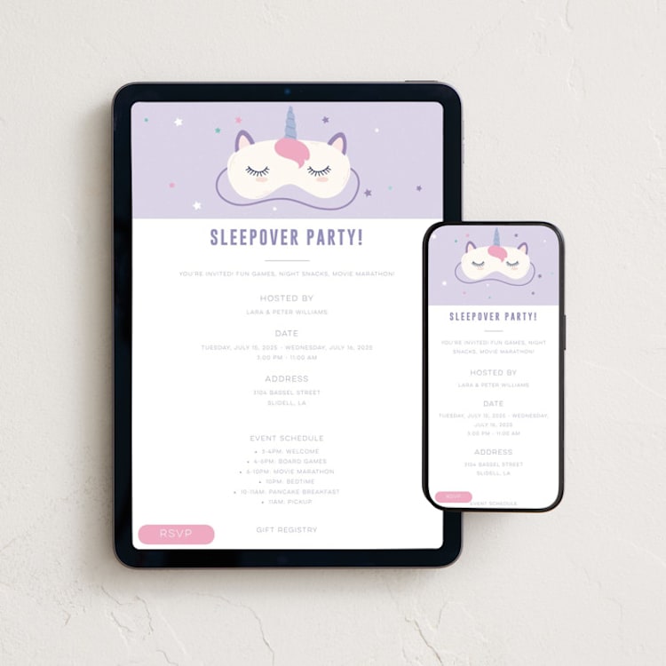 "Sleepover Party!" - Online Party Invitations in Mixed Berry by Sherley Ferreira - Mobile + desktop layout