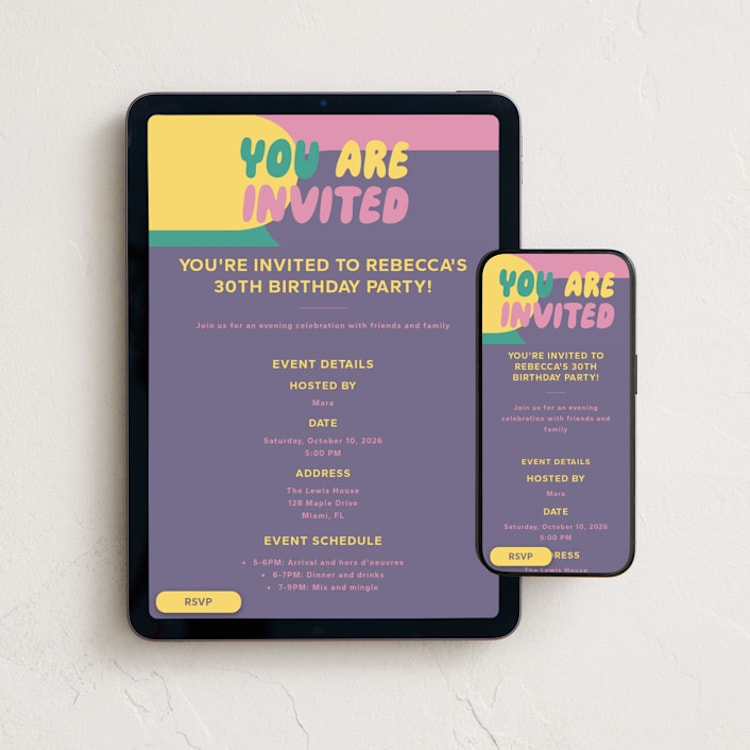"Colorful Party" - Online Party Invitations in Rainbow by Kristin Oliversen - Mobile + desktop layout