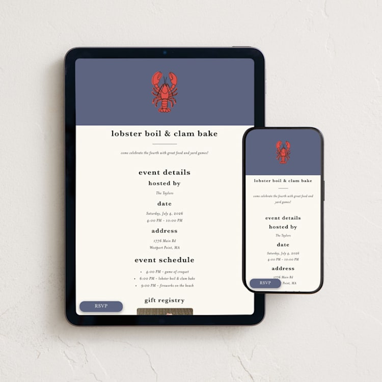 "My Lobster" - Online Party Invitations in Denim by Wendy Taylor - Mobile + desktop layout