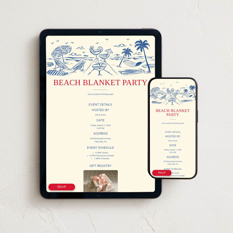 "Beach and cocktails" - Online Party Invitations in Royal by Hanna Symonovych - Mobile + desktop layout