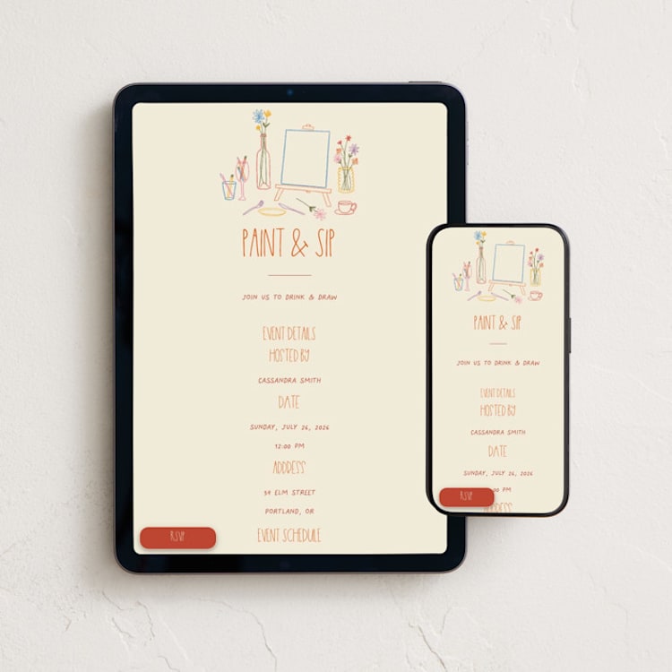 "Hey, I'm hosting!" - Online Party Invitations in Cream by Kaliste Ananda - Mobile + desktop layout