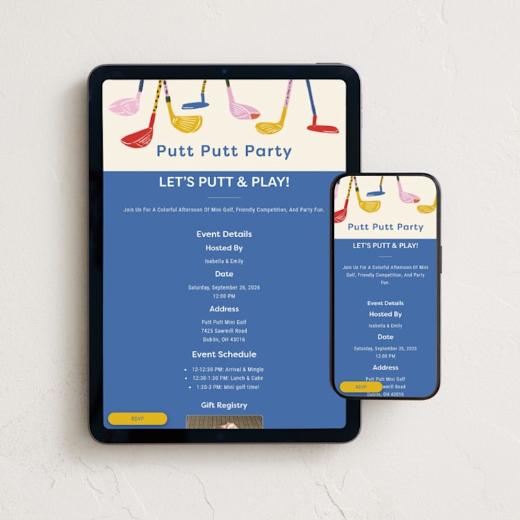 "Putt Putt Party" - Online Party Invitations in Champagne by Kartika Paramita - Mobile + desktop layout
