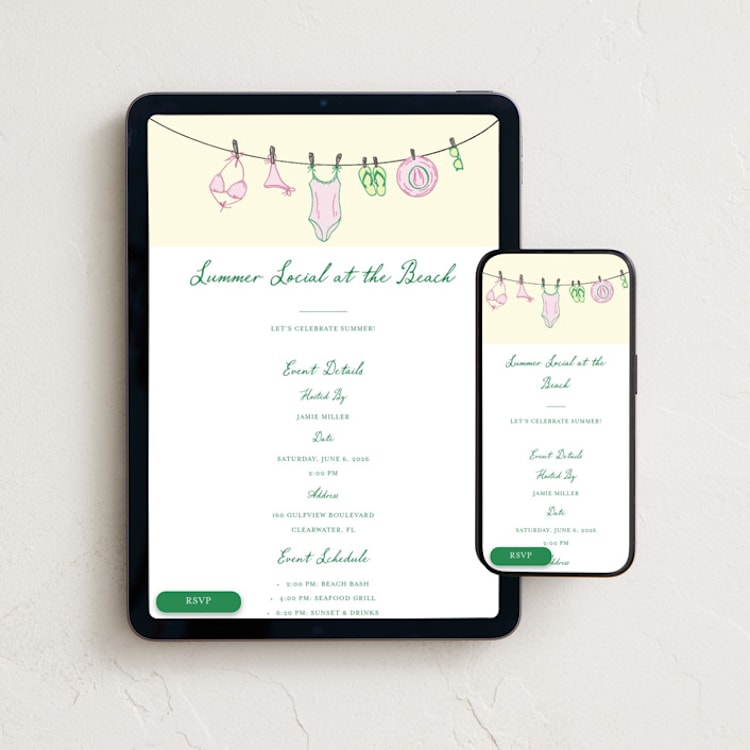 "Summer Social" - Online Party Invitations in Pink Lemonade by Tasha Meurer - Mobile + desktop layout