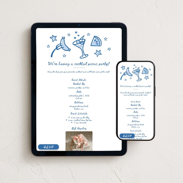 "Quirky Cocktail" - Online Party Invitations in Cornflower by Anna Black - Mobile + desktop layout