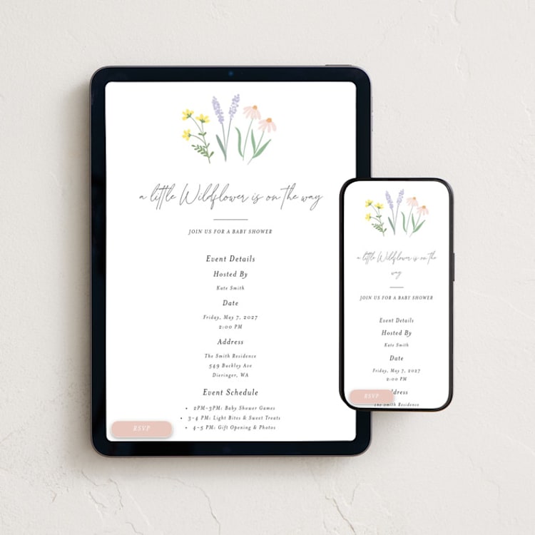 "She's a Wildflower" - Online Party Invitations in Pastel by Itsy Belle Studio - Mobile + desktop layout