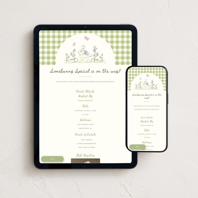 "Somebunny Special Storybook" - Online Party Invitations in Grass by Holton Art and Design - Mobile + desktop layout