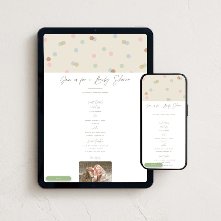 "Polka Pop" - Online Party Invitations in Wildflower by Pixel and Hank - Mobile + desktop layout