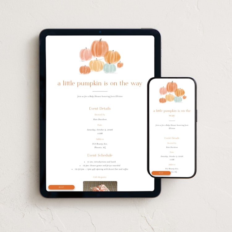 "autumn pumpkins" - Online Party Invitations in Pumpkin by Rebecca Durflinger - Mobile + desktop layout