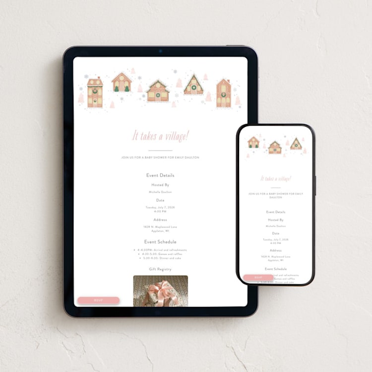"Gingerbread Village" - Online Party Invitations in Blush by Itsy Belle Studio - Mobile + desktop layout