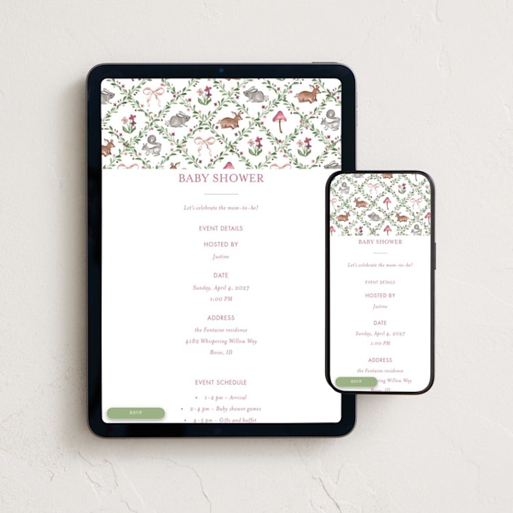 "Trellis" - Online Party Invitations in Mulberry by Sarah Knight - Mobile + desktop layout