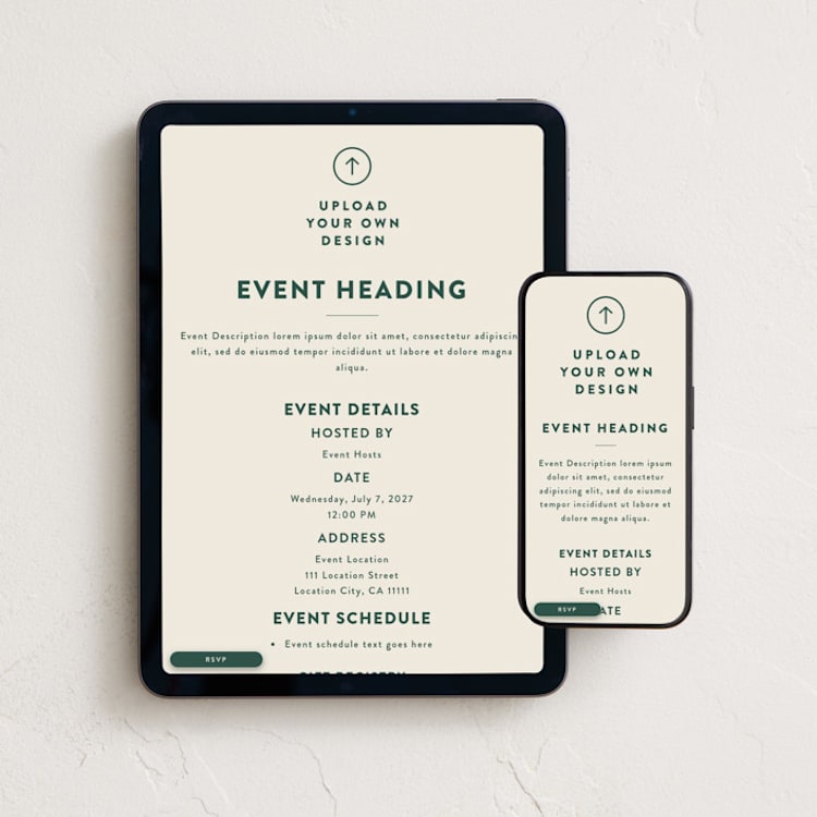 "Upload Your Own Design" - Online Party Invitations in Cream by Minted - Mobile + desktop layout