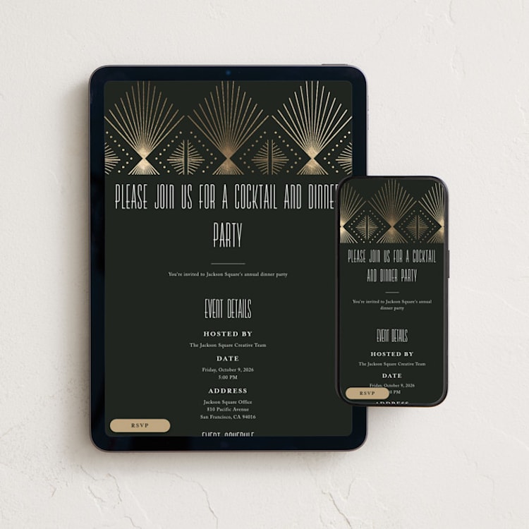 "Deco pattern" - Online Party Invitations in Onyx by Ana de Sousa - Mobile + desktop layout