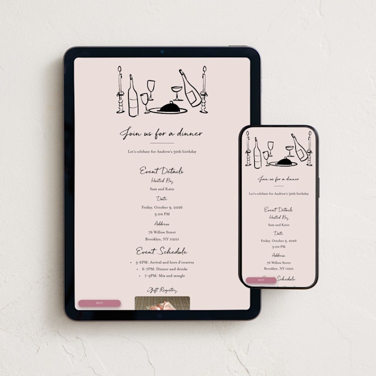 "Wine and Dine" - Online Party Invitations in Nude by Ani Somi - Mobile + desktop layout