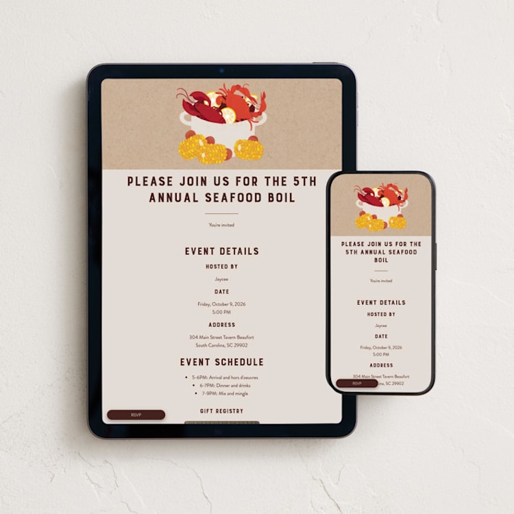 "Seafood Boil" - Online Party Invitations in Kraft by Rebecca Smith - Mobile + desktop layout