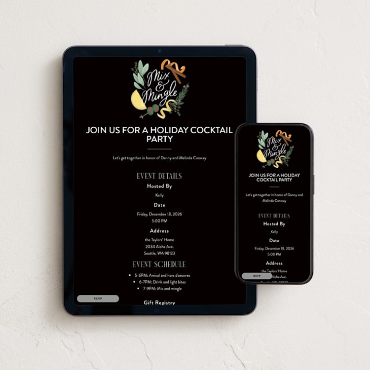"Mix and Mingle" - Online Party Invitations in Noir by Alethea and Ruth - Mobile + desktop layout