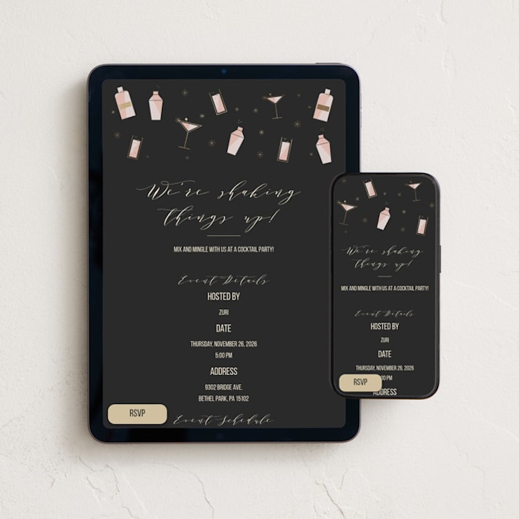 "Celebratory Cocktails" - Online Party Invitations in Ink by Bethan - Mobile + desktop layout