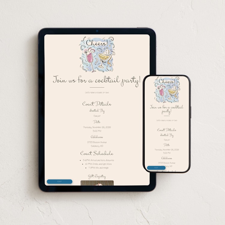 "Shindig" - Online Party Invitations in Champagne by Paper Sun Studio - Mobile + desktop layout