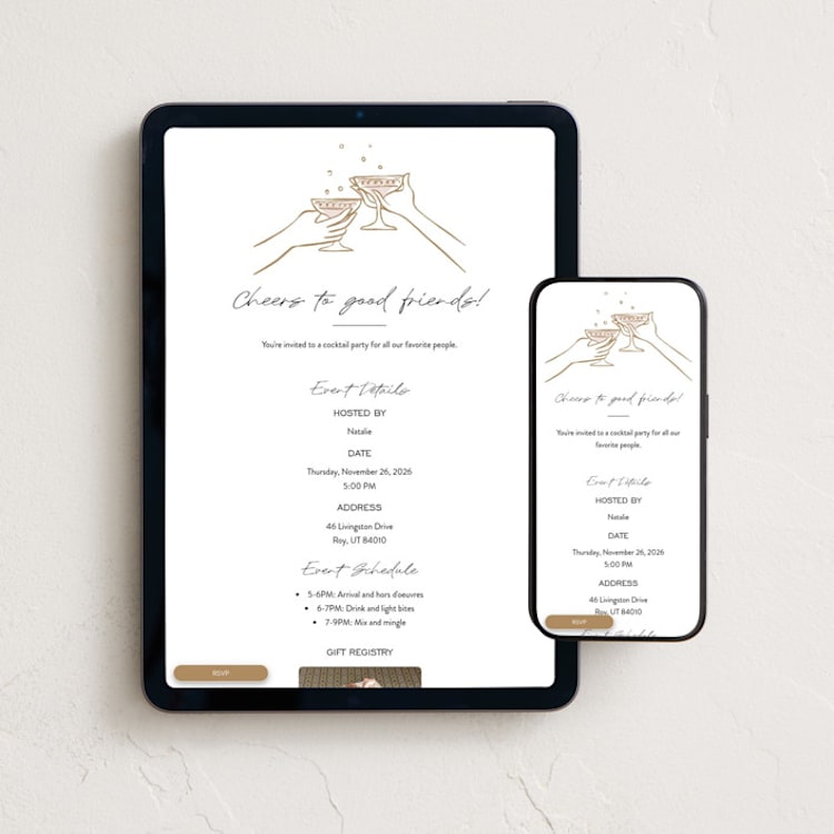 "Holiday Cocktail Party" - Online Party Invitations in Snow by Pati Cascino - Mobile + desktop layout