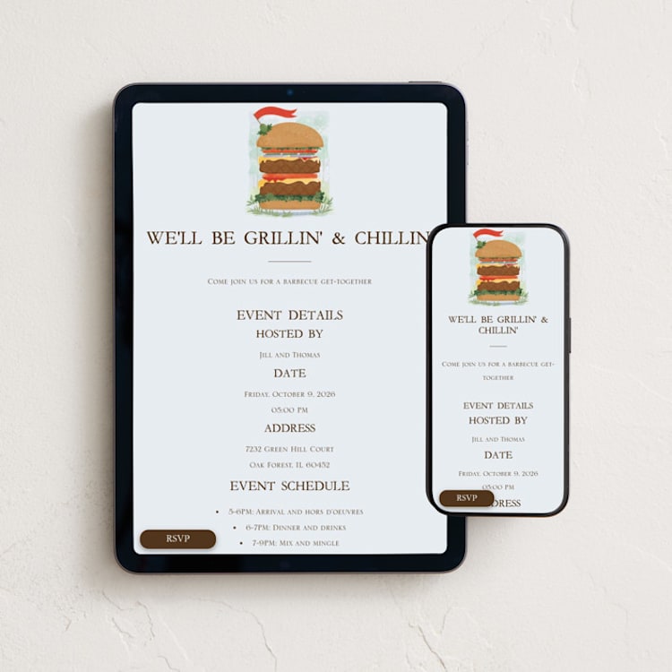 "Grillin' and Chillin'" - Online Party Invitations in Ketchup by Paper Sun Studio - Mobile + desktop layout