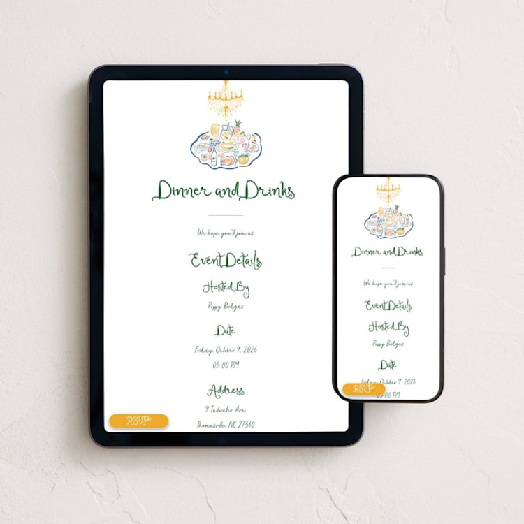 "Dinner Table" - Online Party Invitations in Lemon by Jenna Holcomb - Mobile + desktop layout