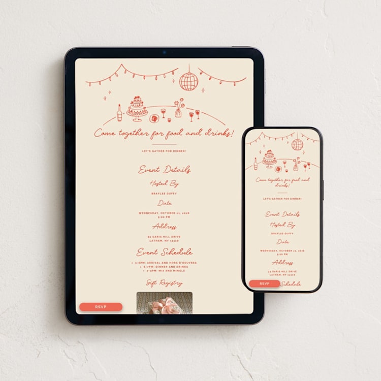 "Party On" - Online Party Invitations in Sangria Spark by Zove Ahhh - Mobile + desktop layout