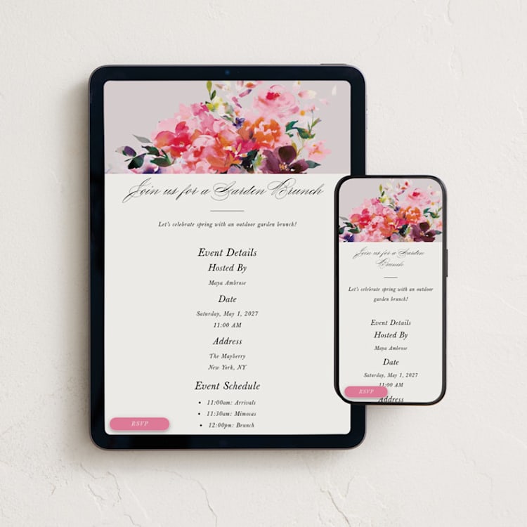 "floral party" - Online Party Invitations in Rose by lori jacobs wemple - Mobile + desktop layout