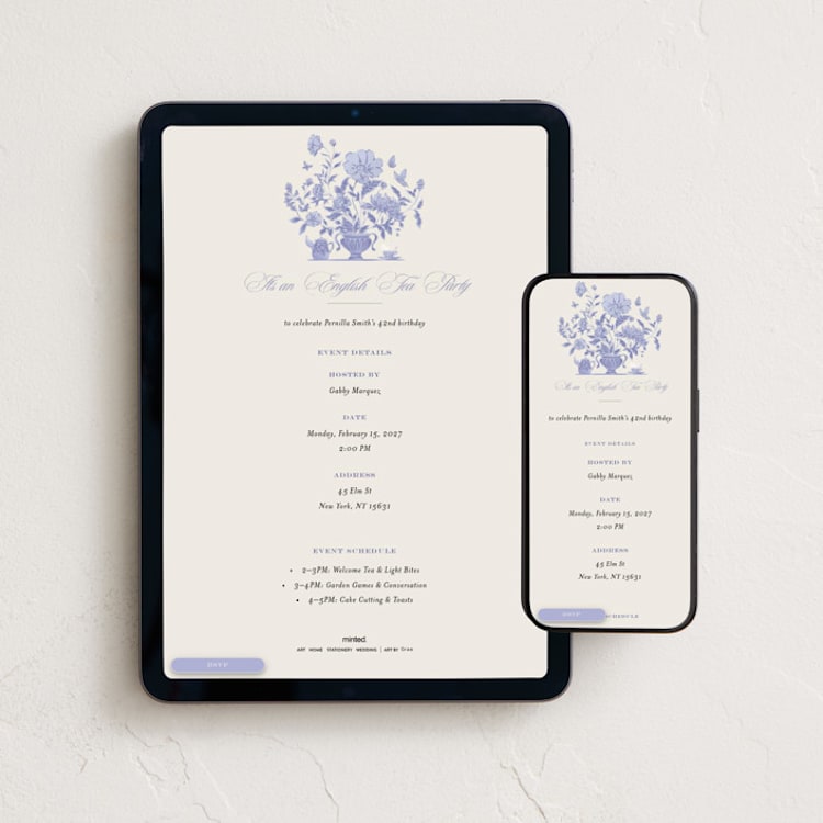 "english garden" - Online Party Invitations in Butterfly Pea by Grae - Mobile + desktop layout