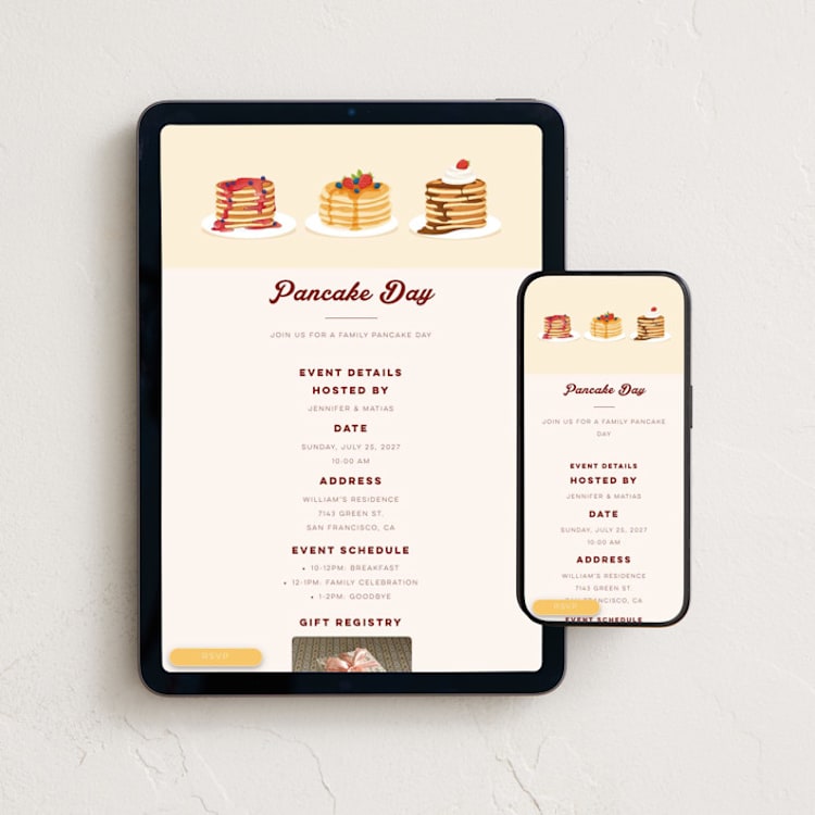 "Pancake Day" - Online Party Invitations in Winner by Sherley Ferreira - Mobile + desktop layout