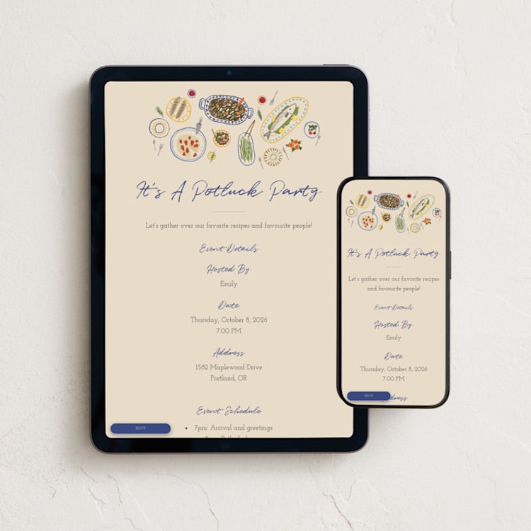 "Potluck Sketch" - Online Party Invitations in Pudding by Adelyn T. - Mobile + desktop layout