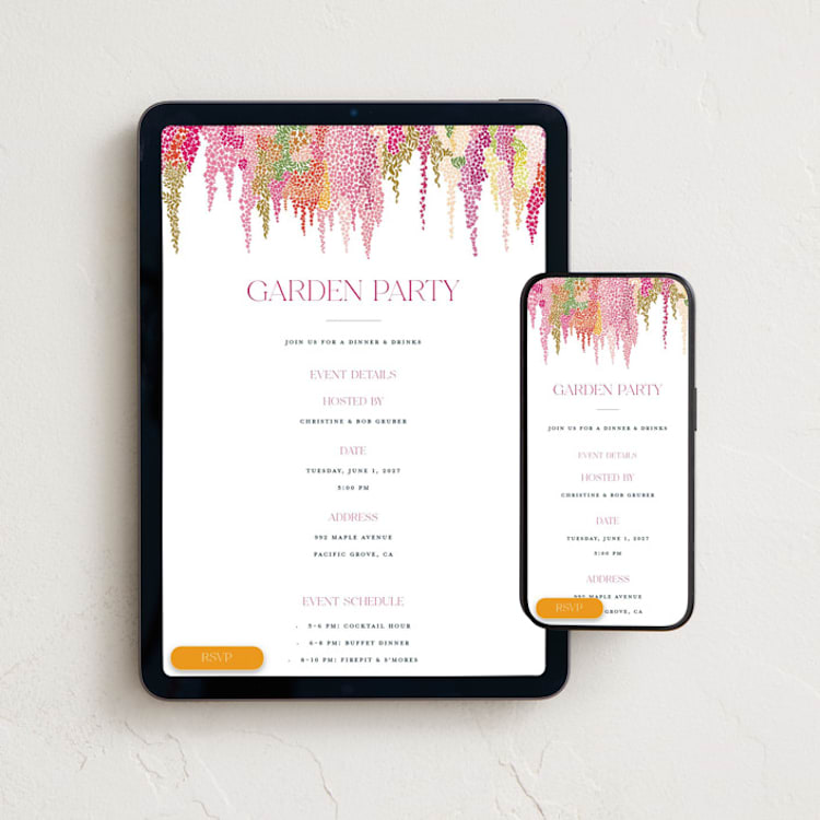 "whimsical garden" - Online Party Invitations in Peony by Erin Deegan - Mobile + desktop layout