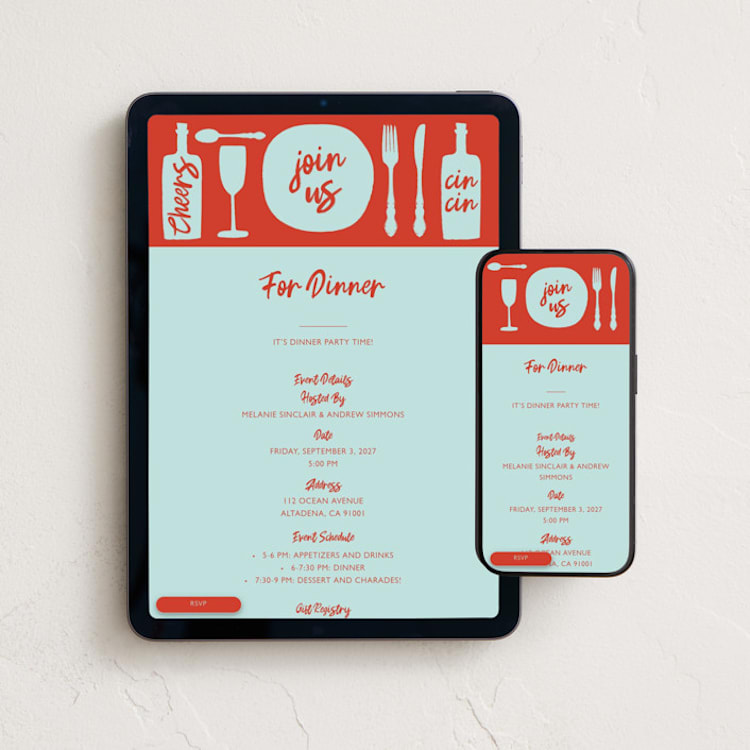 "Join us for Dinner" - Online Party Invitations in Pool by Zani van Zyl - Mobile + desktop layout