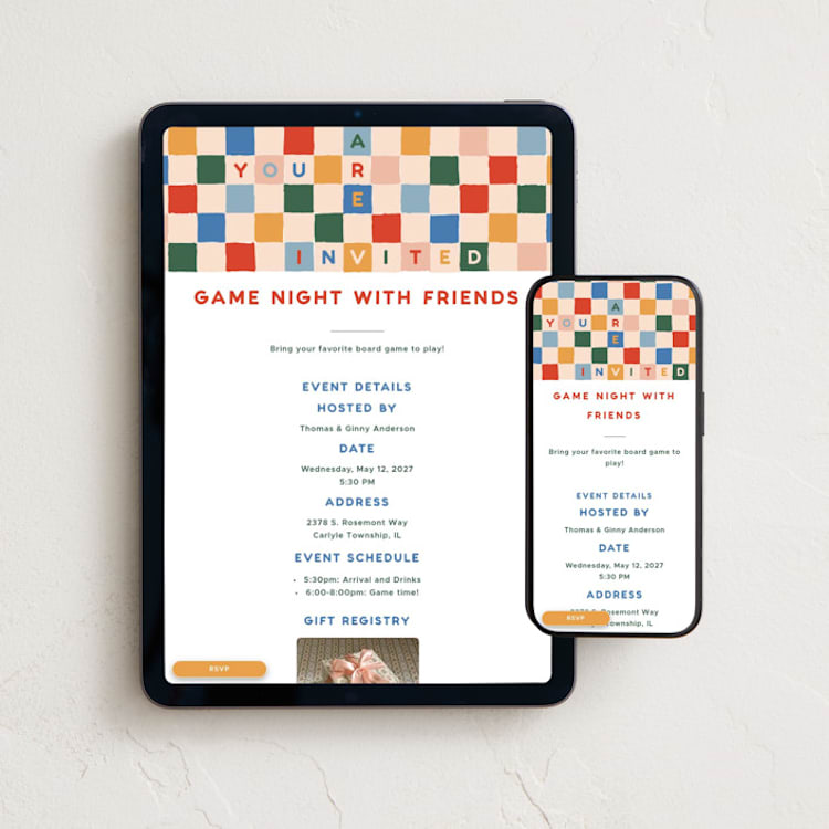 "Checkerboard" - Online Party Invitations in Beachside by 2birdstone - Mobile + desktop layout