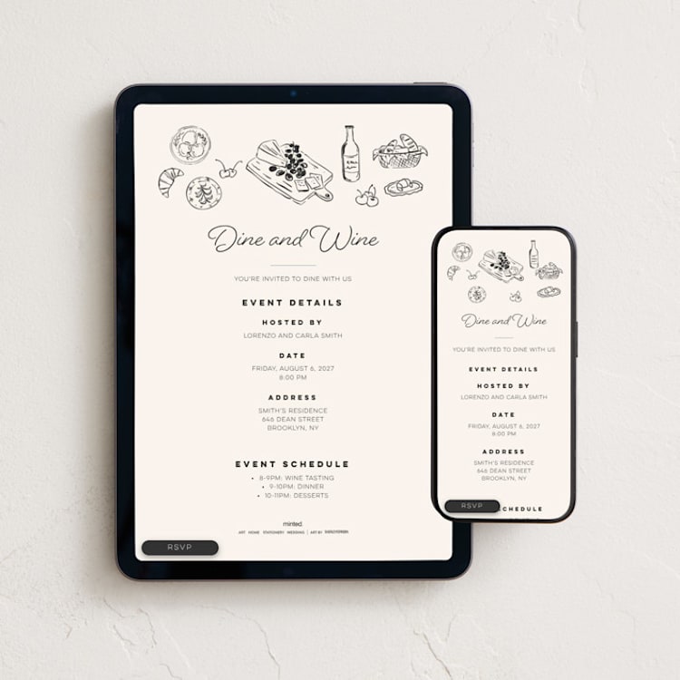 "Dine and Wine!" - Online Party Invitations in Latte by Sherley Ferreira - Mobile + desktop layout