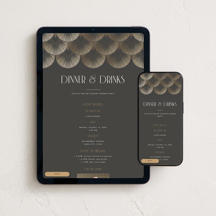 "Deco Drinks" - Online Party Invitations in Charcoal by Robert and Stella - Mobile + desktop layout