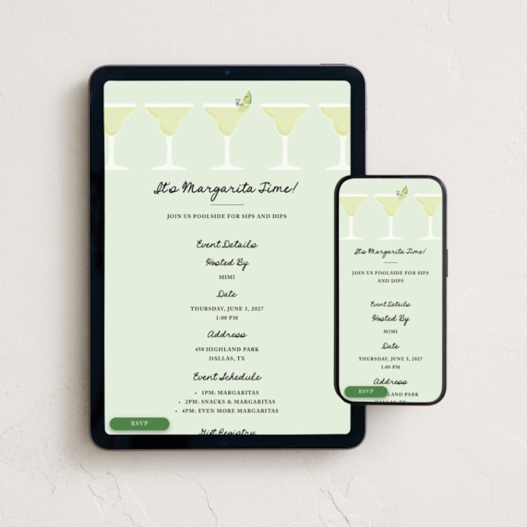 "It's Margarita Time" - Online Party Invitations in Lime by mo kelley - Mobile + desktop layout