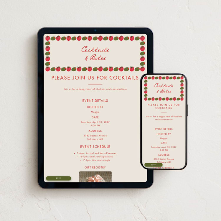 "Olive Bites" - Online Party Invitations in Saucy by Anna Elder - Mobile + desktop layout