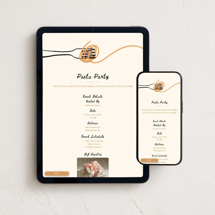 "Pasta Social Club" - Online Party Invitations in Crema by Ana Claudia Sharpe - Mobile + desktop layout
